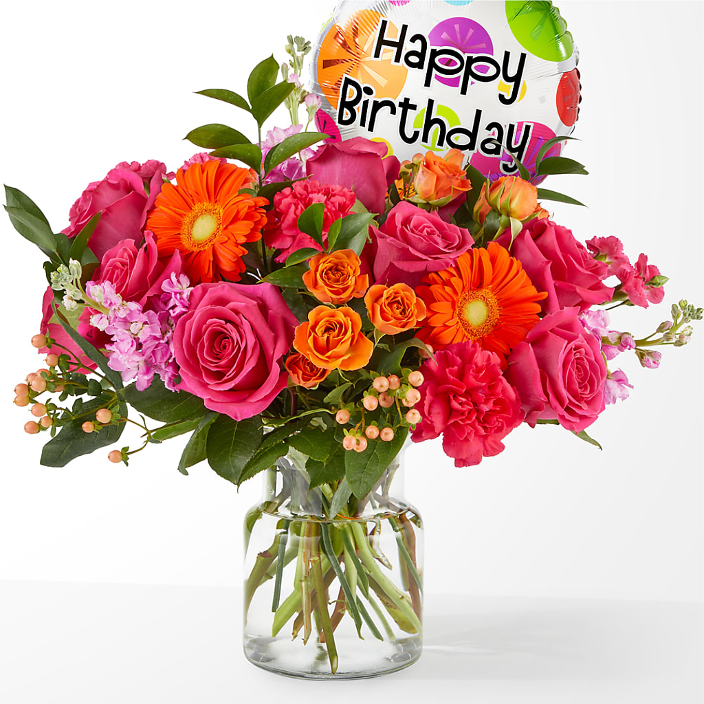 Fiesta Bouquet with Birthday Balloon – Fred Meyer, Portland OR