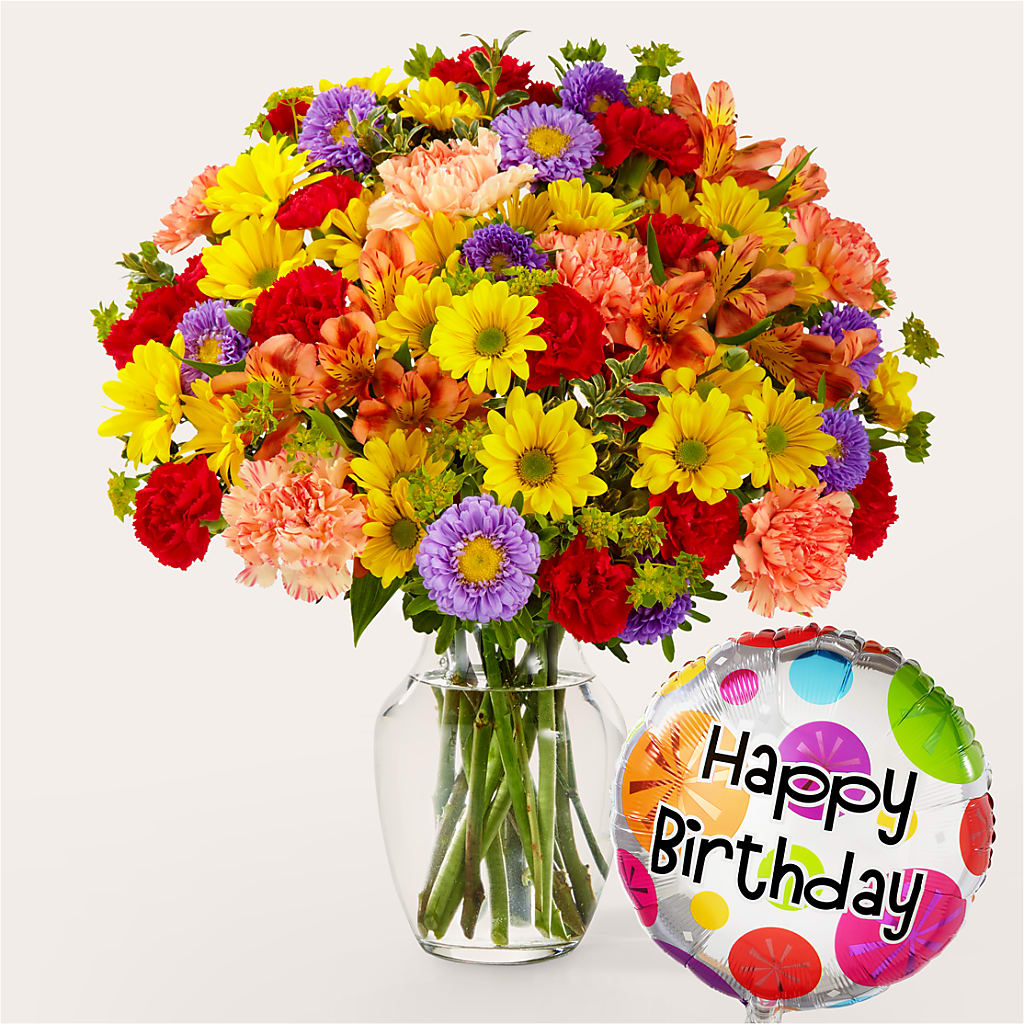 Kaleidoscope Bouquet with Birthday Balloon – Fred Meyer, Portland OR