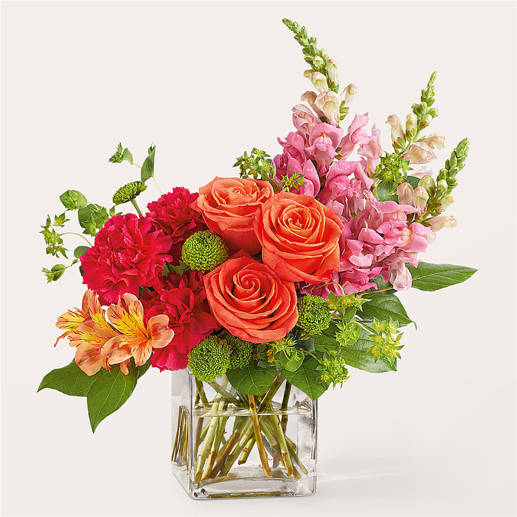 Cosmopolitan Bouquet – green, orange, pink flower arrangement